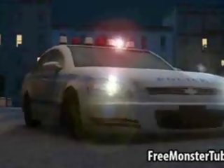 Groovy 3d madu bertelur pada yang polis kereta dan menghisap yang monsters aci
