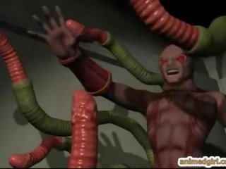 3d hentai fanget av tentacles og knullet av monster