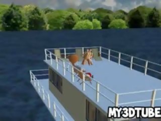 Foxy 3d tegnefilm blond honning blir knullet på en båt